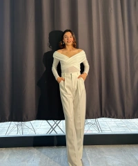 Beyaz Palazzo Kumaş Pantolon