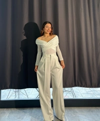 Beyaz Palazzo Kumaş Pantolon