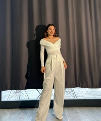 Beyaz Palazzo Kumaş Pantolon