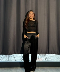 Siyah Salaş Saten Pantolon