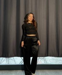 Siyah Salaş Saten Pantolon