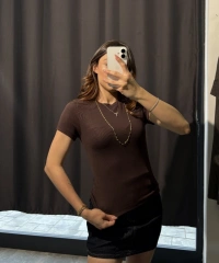 Bisiklet Yaka Basic Kahverengi Body