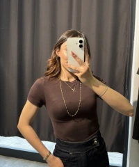Bisiklet Yaka Basic Kahverengi Body