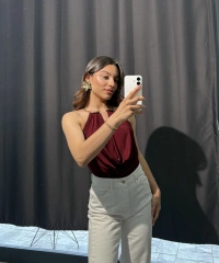 Gold Aksesuar Detay Bordo Bodysuit