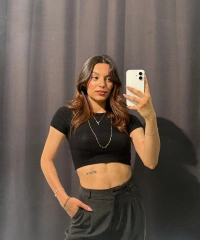 Bisiklet Yaka Basic Siyah Crop