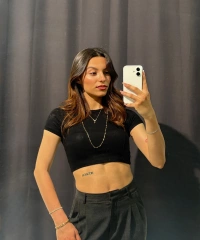 Bisiklet Yaka Basic Siyah Crop
