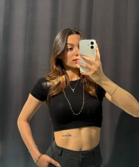 Bisiklet Yaka Basic Siyah Crop