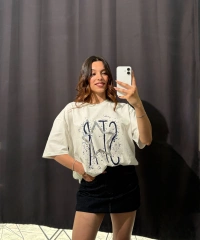 Star Oversize Beyaz Tişört