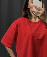 Kırmızı Oversize Düz Tişört