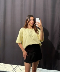 Sarı Oversize Düz Tişört