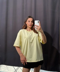 Sarı Oversize Düz Tişört