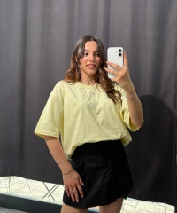 Sarı Oversize Düz Tişört