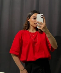 Kırmızı Oversize Düz Tişört