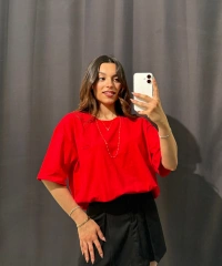 Kırmızı Oversize Düz Tişört