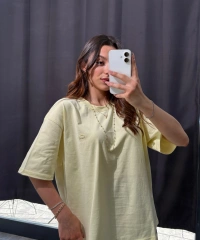 Sarı Oversize Düz Tişört