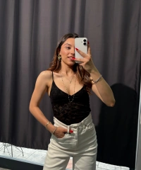 İp Askılı Siyah Dantel Bodysuit