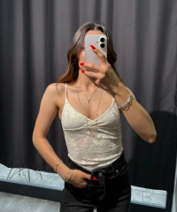 İp Askılı Ekru Dantel Bodysuit