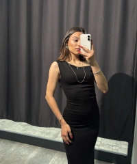Düşük Omuz Elbise Siyah