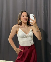 V Yaka İp Askılı Bodysuit Beyaz