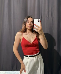 V Yaka İp Askılı Bodysuit Kırmızı