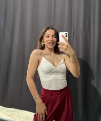 V Yaka İp Askılı Bodysuit Beyaz
