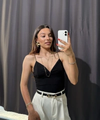 V Yaka İp Askılı Bodysuit Siyah