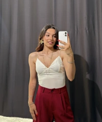 V Yaka İp Askılı Bodysuit Beyaz