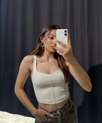 Kalın Askılı Bej Crop