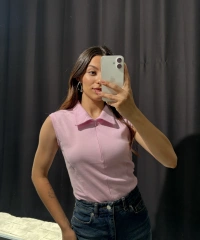 Polo Yaka Fermuarlı Pembe Body