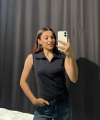 Polo Yaka Fermuarlı Lacivert Body