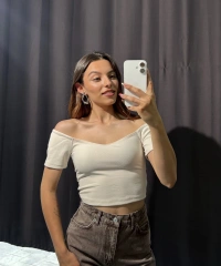 Kalp Yaka Omuz Dekolte Bej Crop