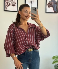 Beyaz Çizgili Oversize Gömlek