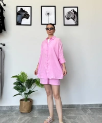 Pembe Gömlek Şort Takım