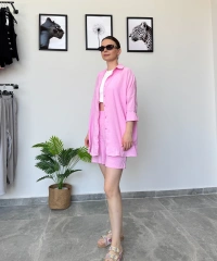 Pembe Gömlek Şort Takım