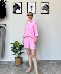 Pembe Gömlek Şort Takım