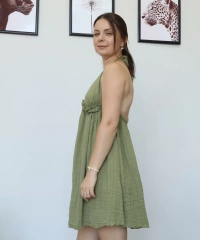 Haki Kısa Müslin Elbise