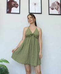Haki Kısa Müslin Elbise