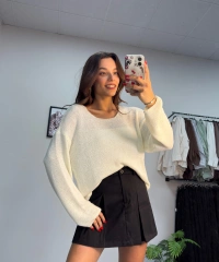 Krem Salaş Örme Kazak