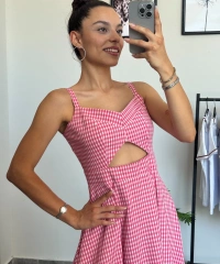 Pembe Pötikareli Elbise