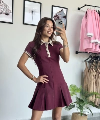 Pileli Bordo Elbise