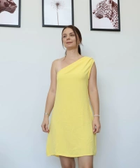 Sarı Tek Omuz Askılı Elbise