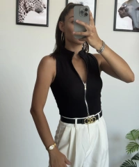 Siyah Fermuarlı Crop