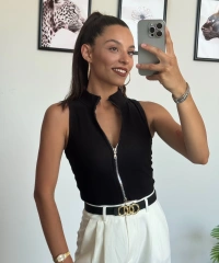 Siyah Fermuarlı Crop