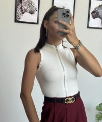 Beyaz Fermuarlı Crop