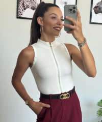 Beyaz Fermuarlı Crop