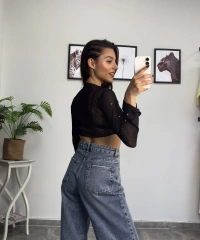 Taşlı İspanyol Kol Siyah Tül