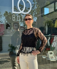 Tüy Detaylı Tül Bluz