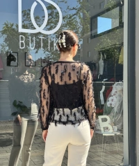 Tüy Detaylı Tül Bluz