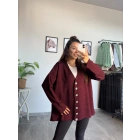 Bordo Taş Düğme Oversize Hırka