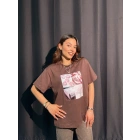 Pink Baskılı Kahverengi Tişört